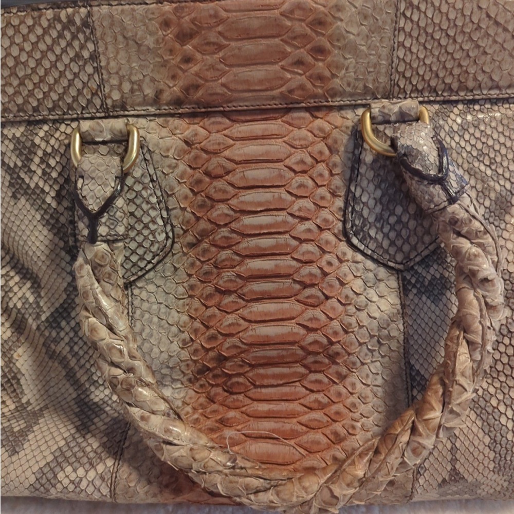 Prada Tan and Brown Snake Print Satchel - Picture 4 of 12